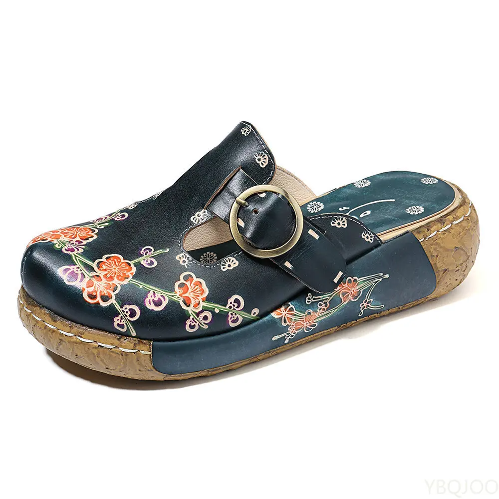 Женские шлепанцы с цветочным принтом на платформе |