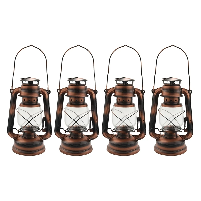 

4Pcs 25Cm Iron Antique Bronze Oil Lanterns (Cover) Nostalgic Outdoor Camping Lamp Leak Proof Seal Outdoor Camping Light