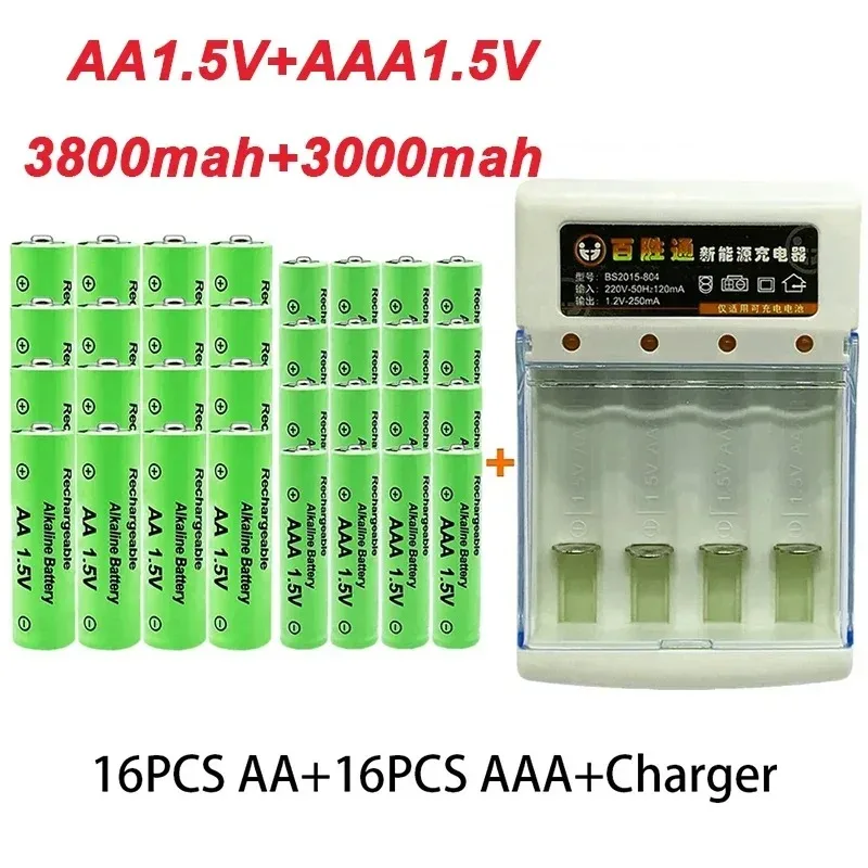 Фото Батарея AA + AAA, новая перезаряжаемая батарея 1,5 AA3800MAH AAA3000MAH с зарядным устройством для светодиодного фонарика, фонарикэлектронных устройств №2