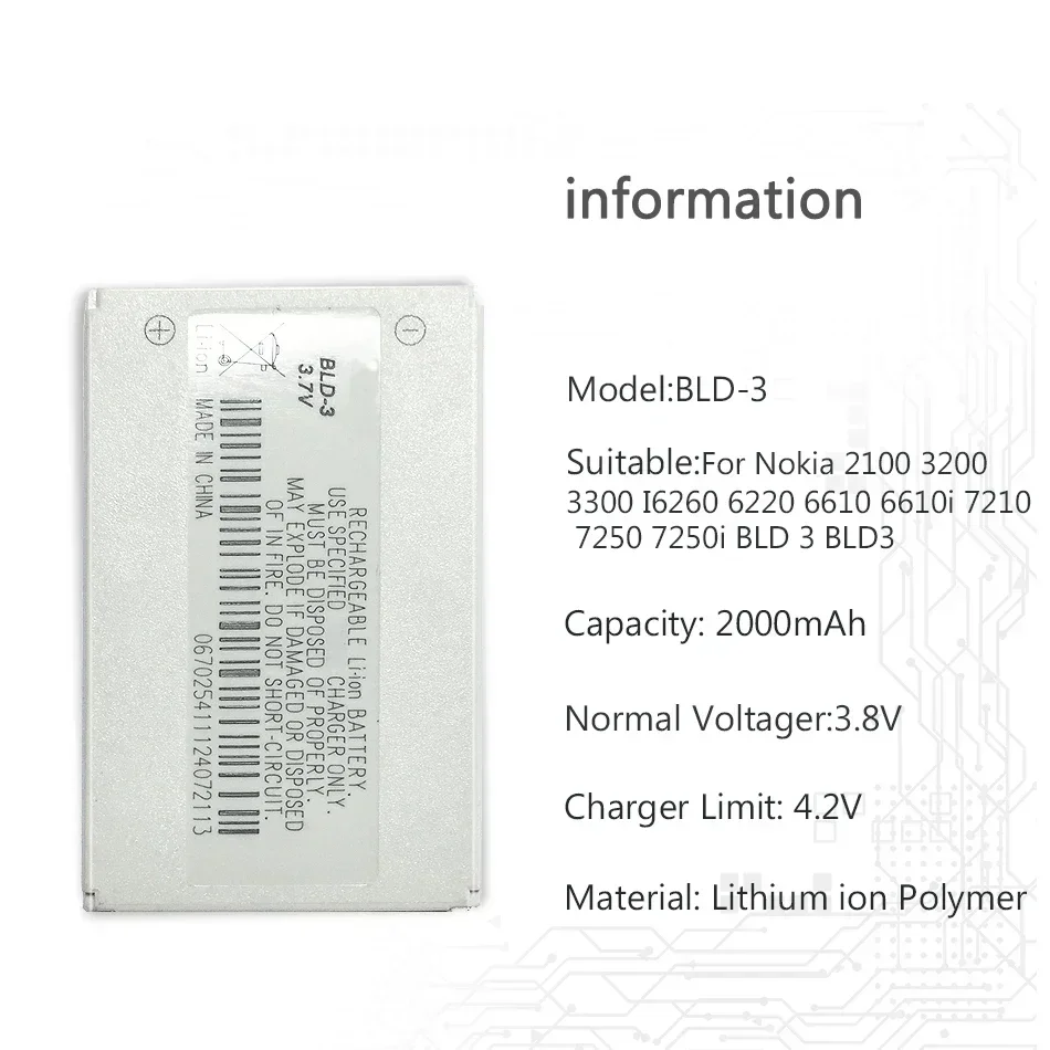 BLC-2 BLB-2 BLD-3 BL-4C BL-5C Аккумулятор для Nokia 1200 2100 3200 3300 6220 6610 7210 7250 3310 3330 3410 3510 5510 3530 3335 BLD 3