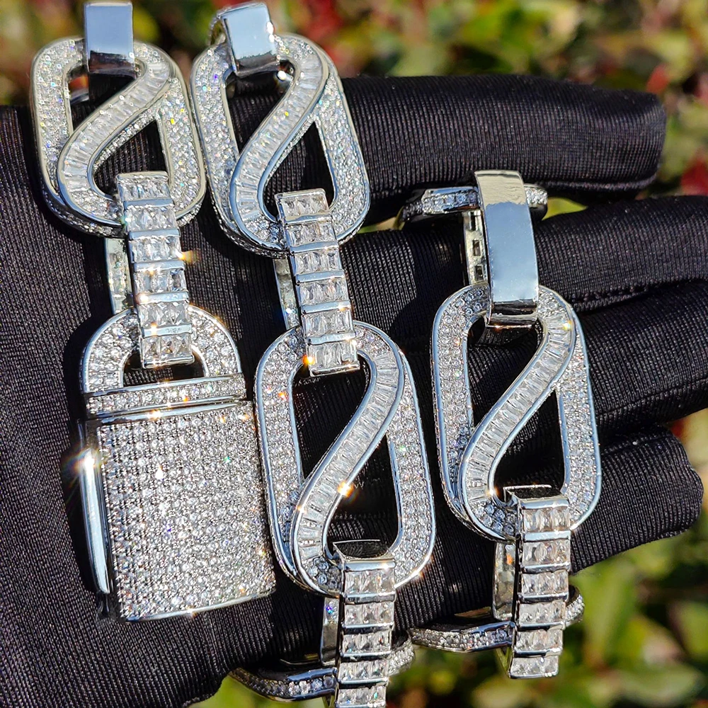 Фото Цепочка-колье Icedminer 18 мм с багетами и цирконами, в стиле теннисной цепи, для мужчин и женщин, готическое хип-хоп украшение, бесплатная доставка №3
