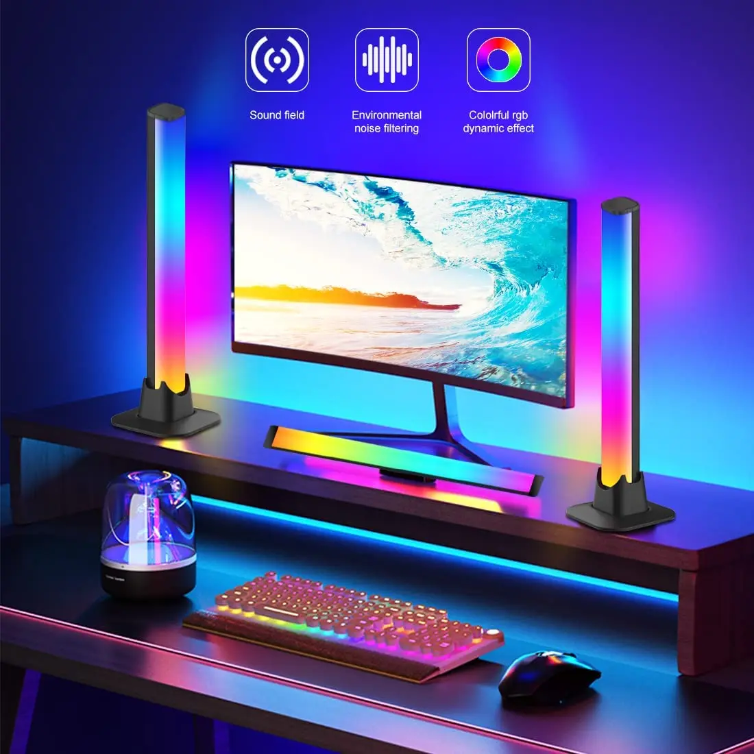 Smart RGB LED Light Bars Night Light with Bluetooth APP Control Music Rhythm Lights Backlight for Gaming TV Room Lamp Decoration