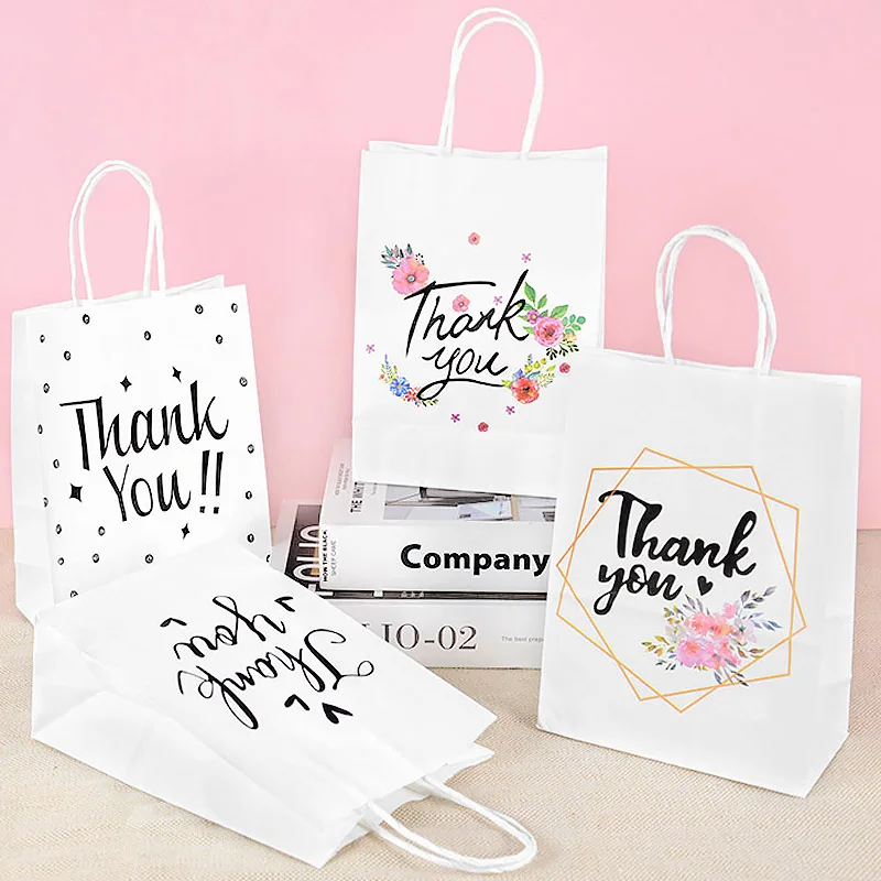 

10PCS Thank You Gift Bag Packing For Jewelry Clothes With Handles Candy Snack Storage Bags Wedding Favor Party Supplies Handbags
