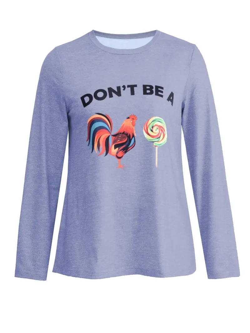 Женская Осенняя футболка Nice-Forever Повседневная Однотонная с принтом цыпленка