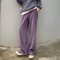 wide leg pants women solid purple corduroy retro high waist trendy summer slim full length lady trousers pockets chic streetwear