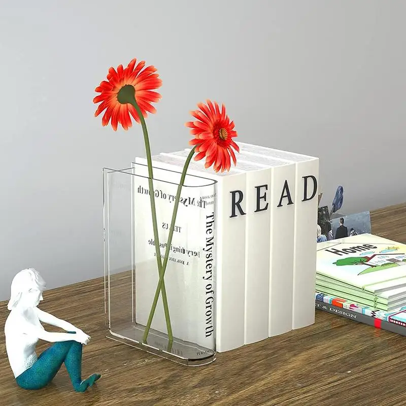 

Decor Flower Bookshelf Book Arrangement Modern Floral Decor Vase Acrylic Vase Home Clear Book Flower Shape For Decorative Cute