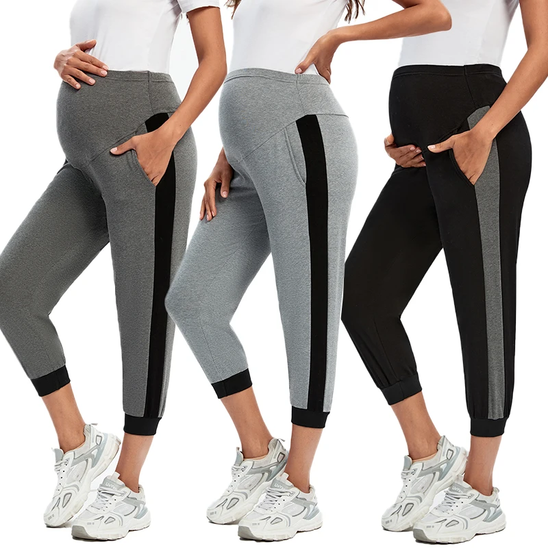 

Liu&Qu Maternity Pants Lounge Pants Soft Jogger Pants Contrast Side Seam Wideband Waist Slant Pocket Pregnancy Leggings