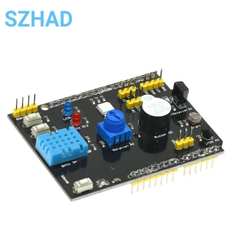 Плата датчика 9 в 1, многофункциональная Плата расширения DHT11 LM35, температурная влажность для Arduino UNO RGB, фотомагнитола с ИК-приемником