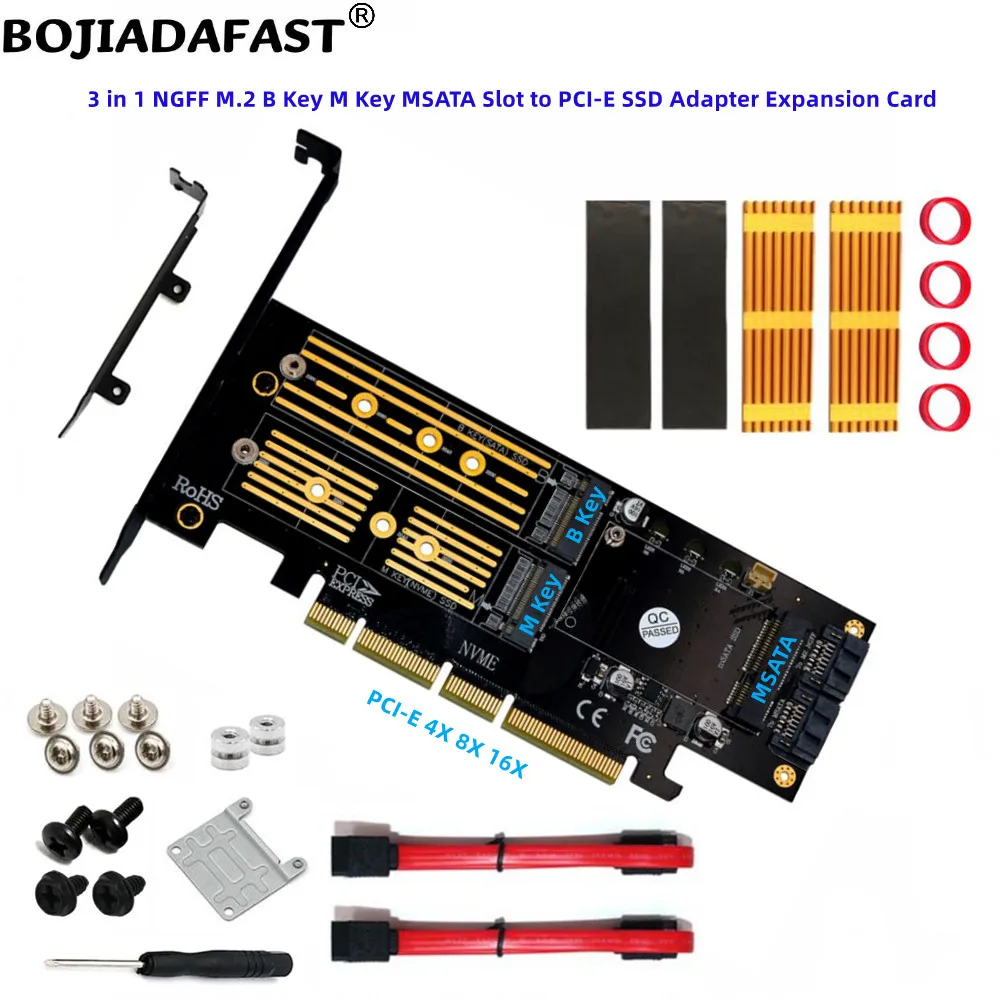 

PCI Express PCI-E 3.0 16X 8X 4X to M.2 NGFF NVME SATA Msata SSD Converter Adapter Riser Card With Golden Heatsink For Desktop