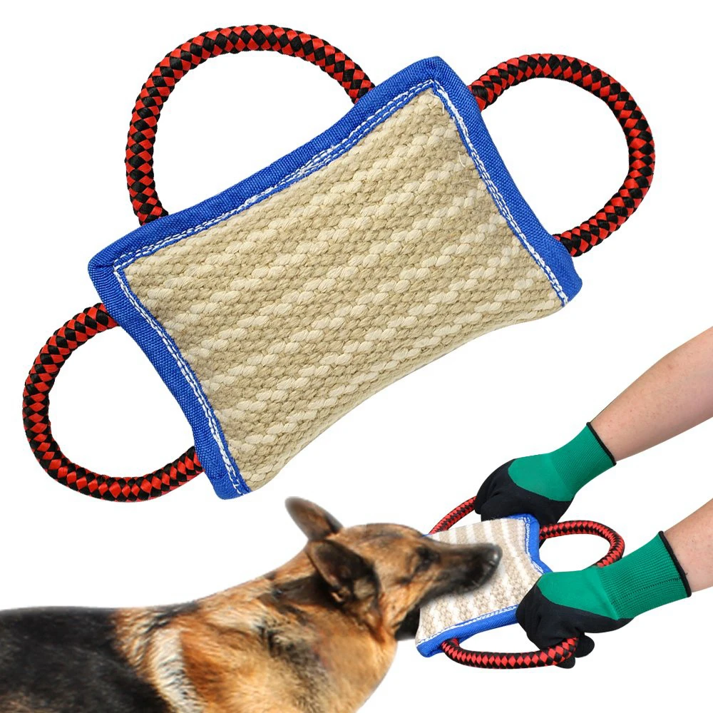 

Tough Dog Tug Toy Jute Bite Pillow with 3 Handles,Durable Jute Tug for Puppy Training,Ideal for Tug of War,Interactive Play