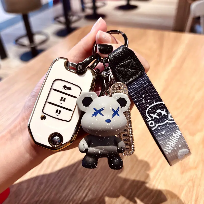 

For Honda Accord Civic CR-V HRV HR-V Crider Jade Odyssey Car TPU Folding Key Cover Bag Case Shell Holder Protector Keychain
