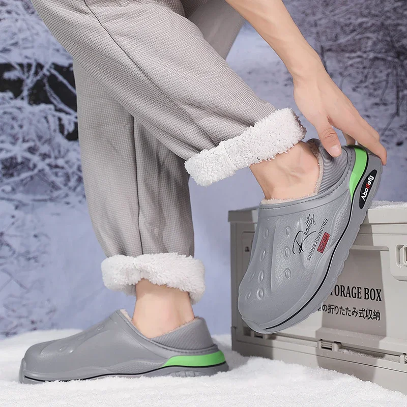 Мужские тапочки зимняя хлопковая обувь теплые плюшевые водонепроницаемые