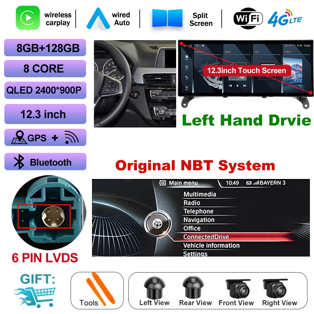 

Беспроводной CarPlay для BMW X3 F25 X4 F26 2011-2017 CIC NBT Автомобильный мультимедийный радиоплеер Android 14 GPS Navi DSP Стерео Wi-Fi 4G BT