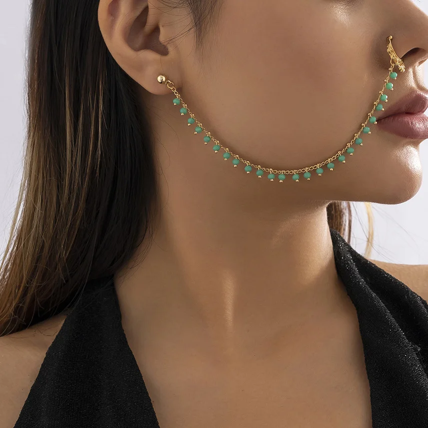 

1PC Bead Chain Tassel Body Jewelry Fake Nose Ring Hoop Rings C Clip Lip Ring Earring for Women Piercing Stud Party Jewelry Gift