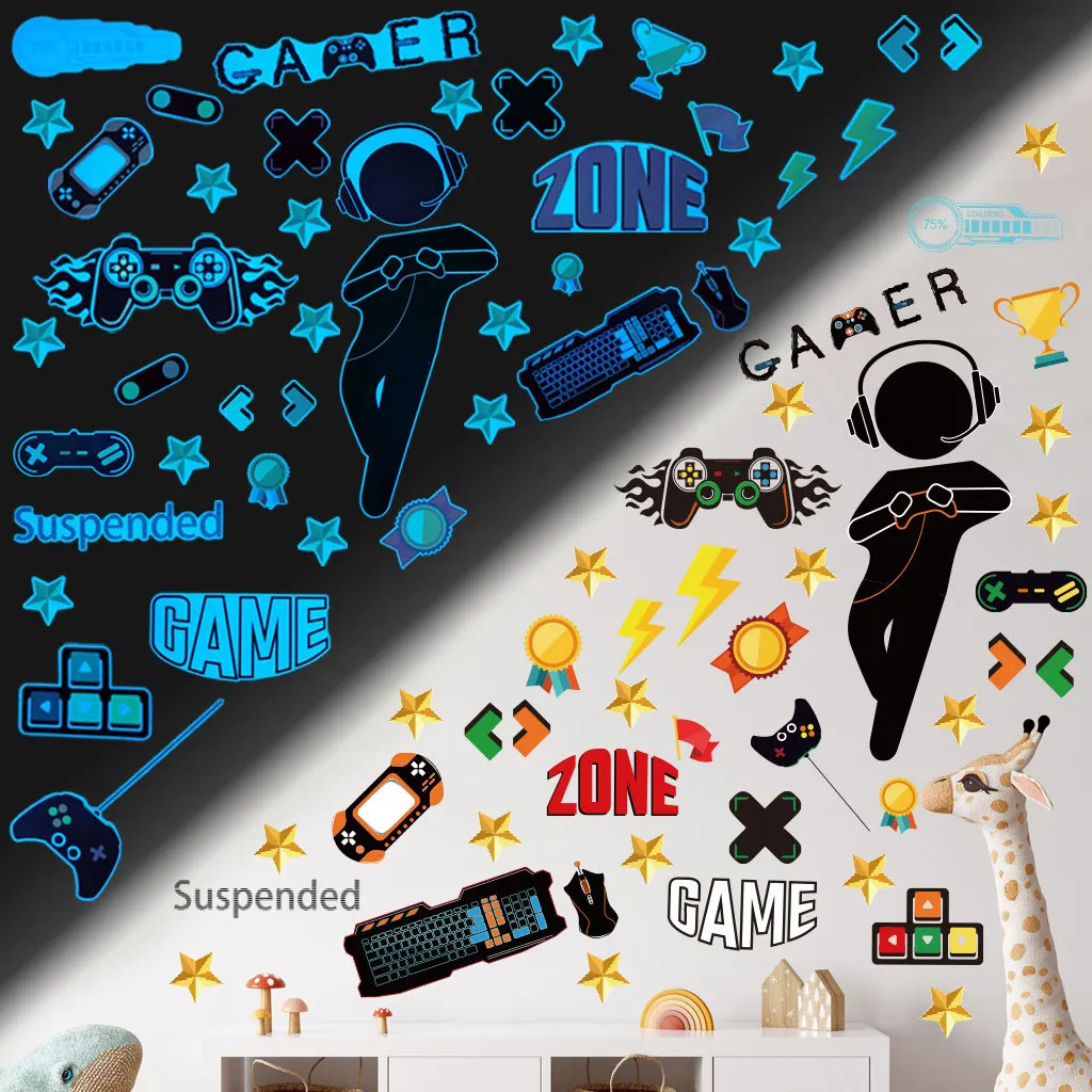 

Game Controllers Luminous Wall Stickers For Boys Room Gaming Zone Bedroom Home Decor Poster Wallpaper Glow In The Dark Stickers