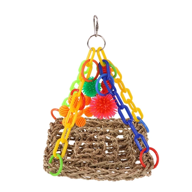 

Bird Swing with Colorful Chain Swing Bridge Woven Hanging for Budgies Training Perch Toy for Birds Cage Decoration