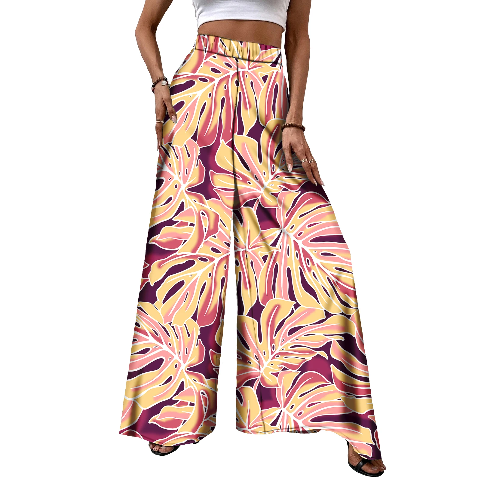 Повседневные брюки для женщин полинезийские гавайские повседневные с высокой