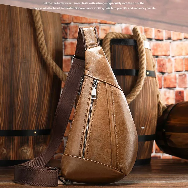 

Luufan For Bags Leather Pack Soft Man Riding Chest Bag Male Sling Bag Black Chest Genuine Travel Men Leather Sports Men's Summer