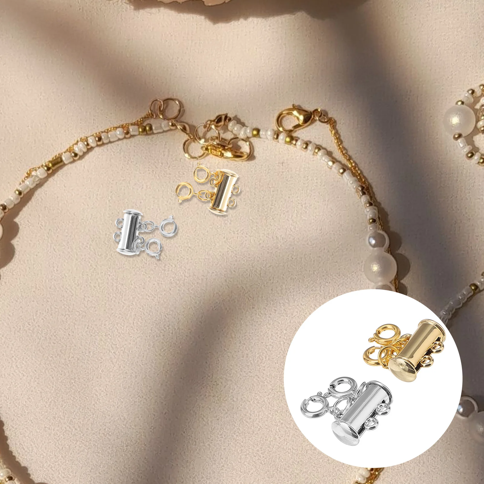 

Clasp Necklace Slide Lock Tube Layered Spacer Jewelry Bracelet Connectors Detangler Gold Clasps Slider Layering Crafts Connector