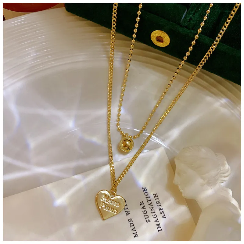 

Классическое металлическое ожерелье золотого цвета для женщин, двухслойная бижутерия, подвеска в форме сердца, ожерелье, подарок на день рождения