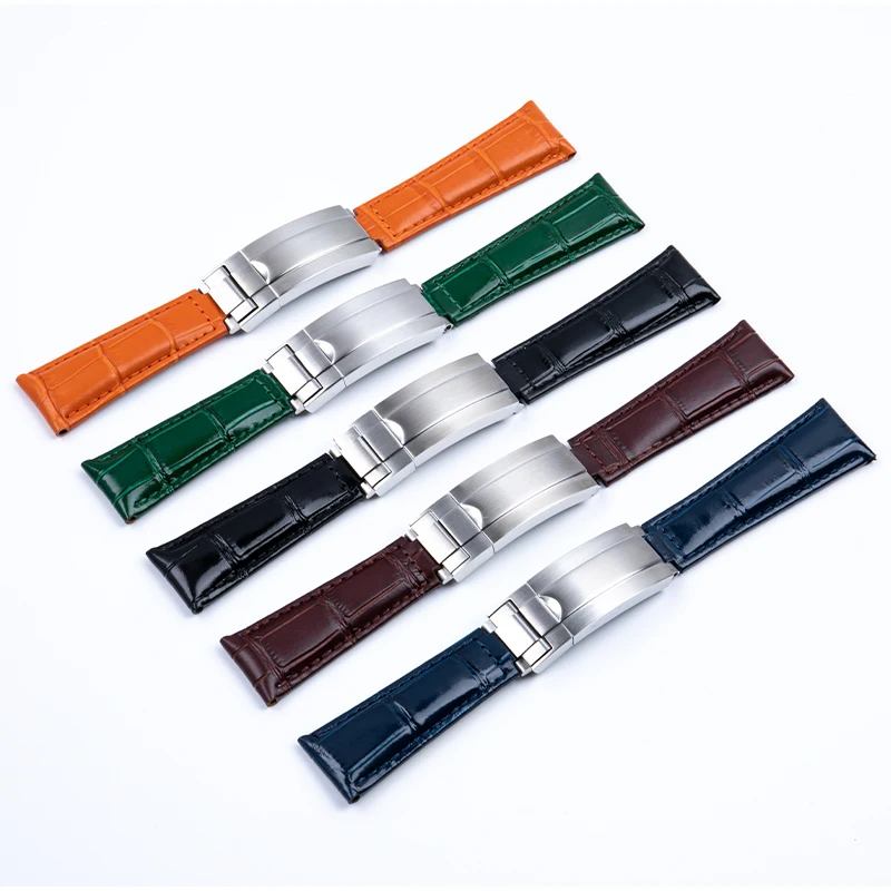 Ремешок из натуральной кожи для часов плоский браслет подходит Rolex Submariner DAYTONA GMT