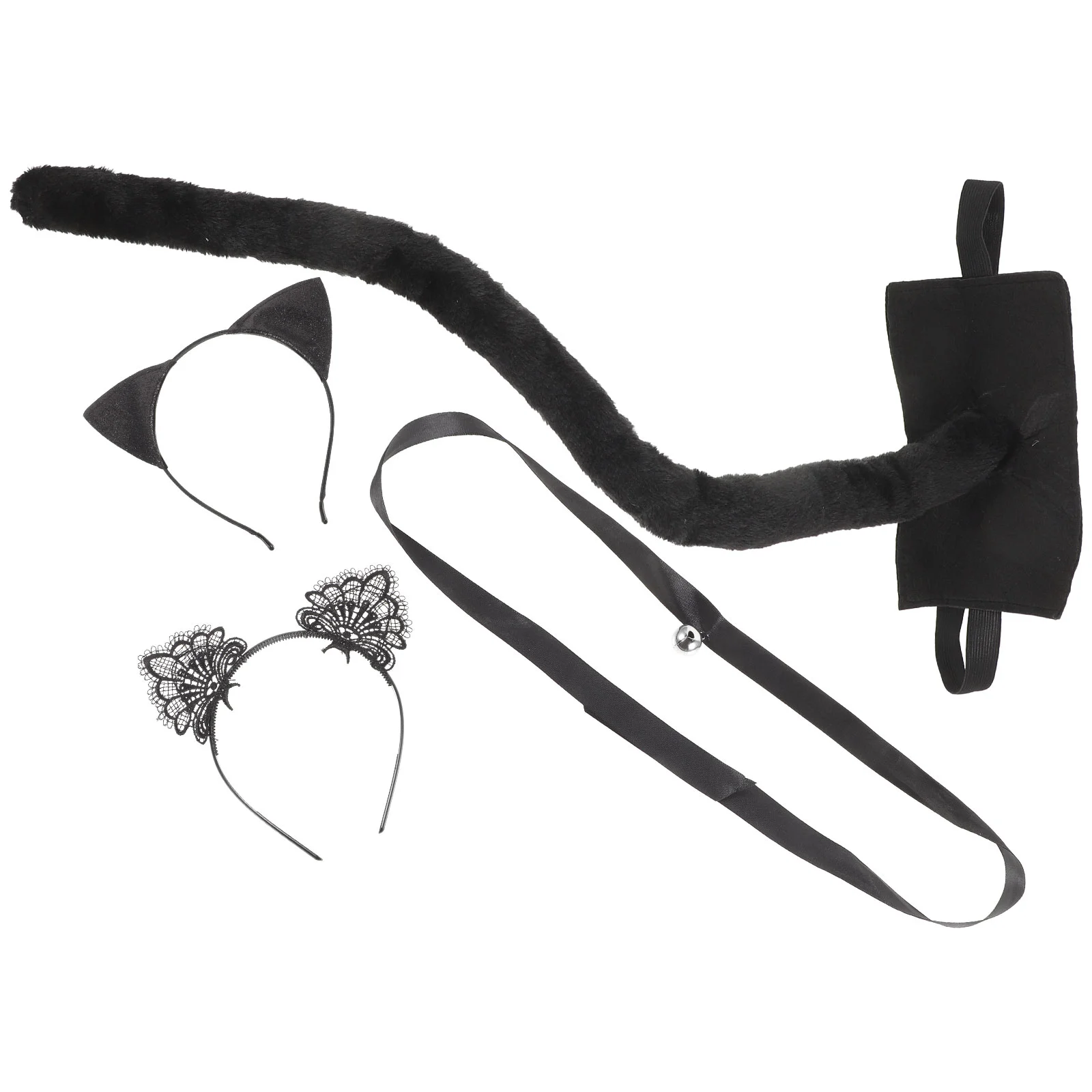 

1 Set of Cat Cosplay Collar Tail Headband Set Halloween Party Cosplay Set Animal Ears Hairband Set