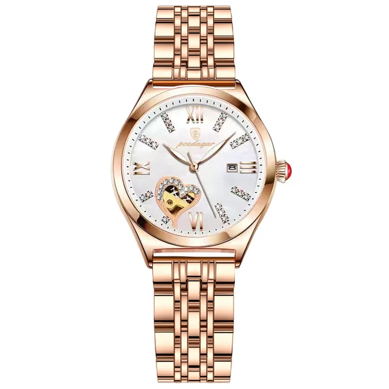 Popular waterproof luminous women's quartz watch calendar luminous wrist watch creative design romantic steel band watch