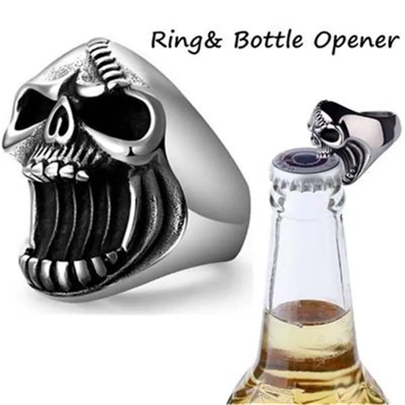 Cool Bottle Opener Ring For Men Hip-Hop Men's Metal Skull Rings Ghost Head Skull Ring Gothic Punk Rock Biker Jewelry Accessories