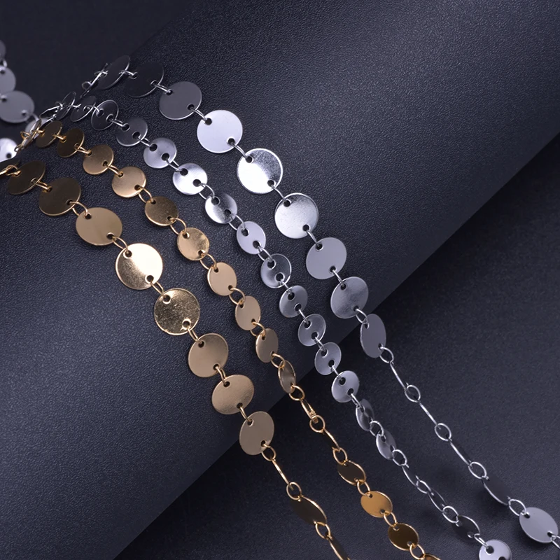 

Stainless Steel Gold Color Round Slice Link Chain Necklace Men Women Classic Choker Unisex Bracelets Jewelry Making Materials