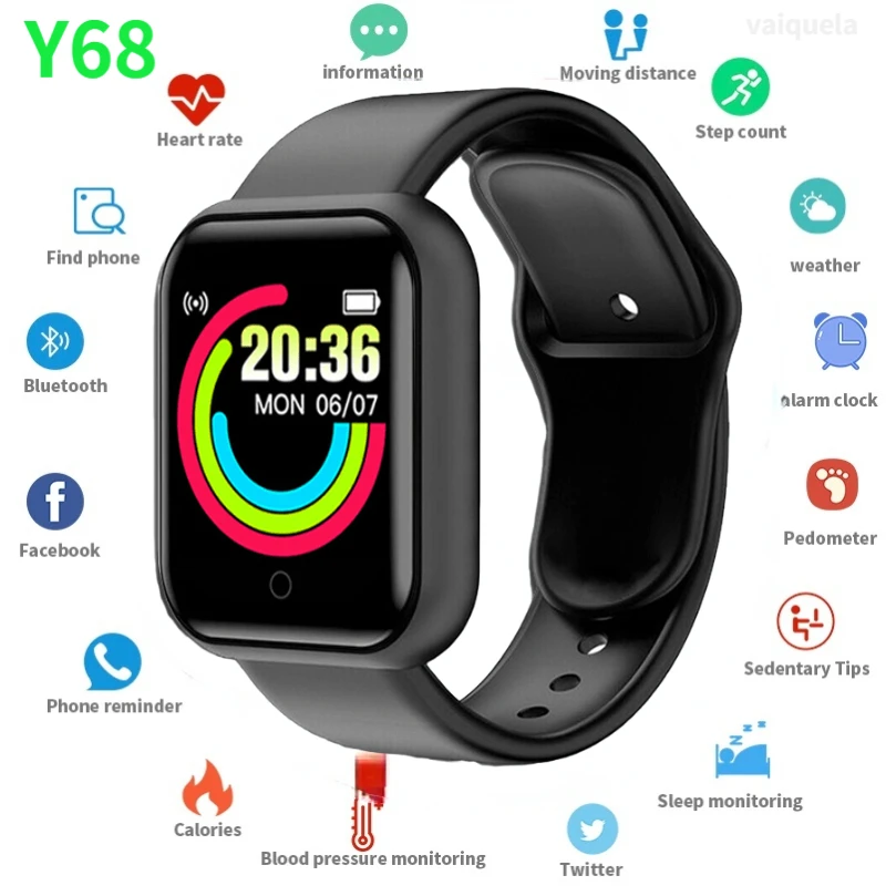 

Sport Smart Watch Men Women Wristwatch 2020 Fitness Tracker Y68 D20 Smart Watch For Android IOS Heart Rate In Stock Dropshipping