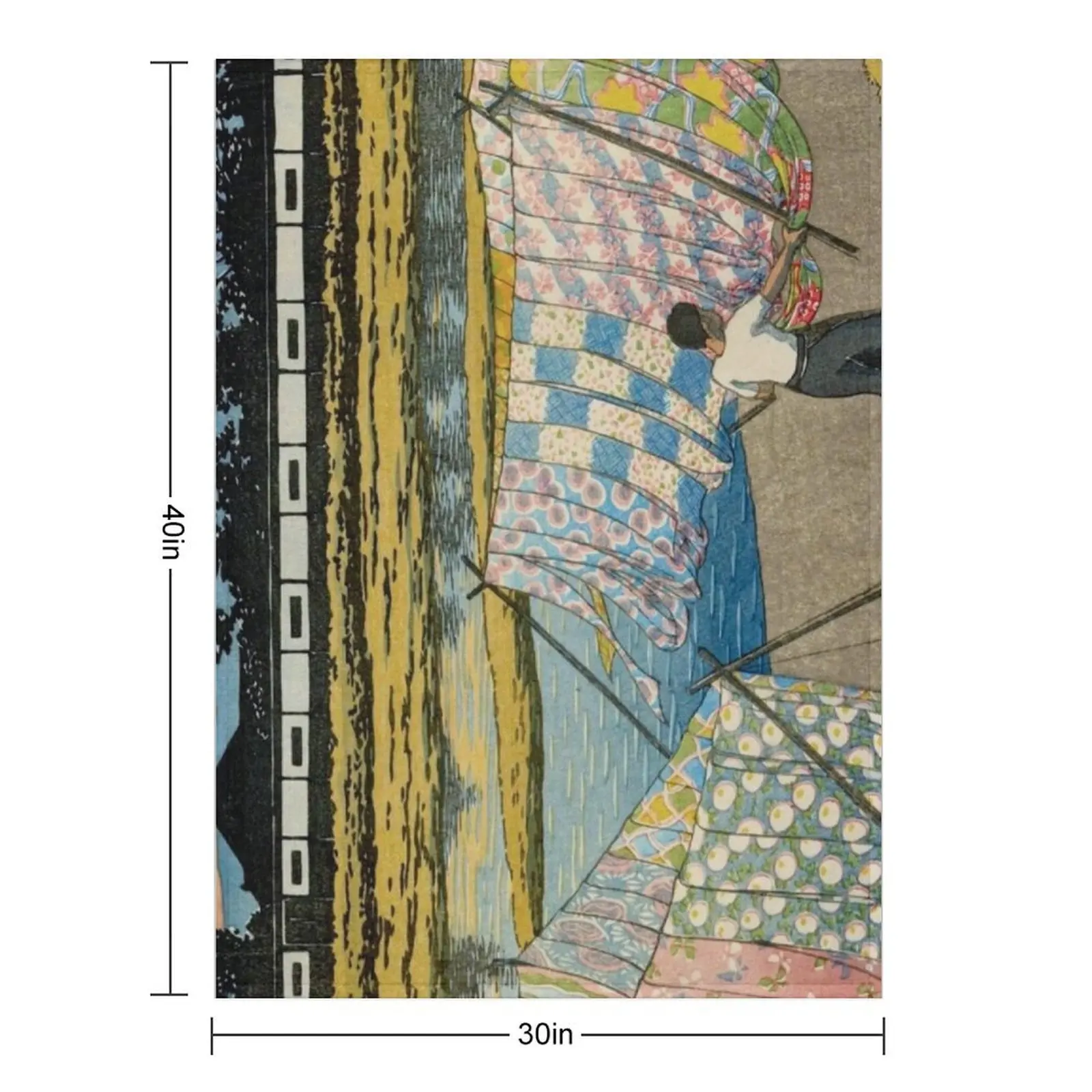 Фото Сумерки в реке Камо в Киото от Kawase Hasui, винтажное одеяло с деревянными блоками и принтом восточной азиатской восточной культуры, антикварное искусство, плед №2