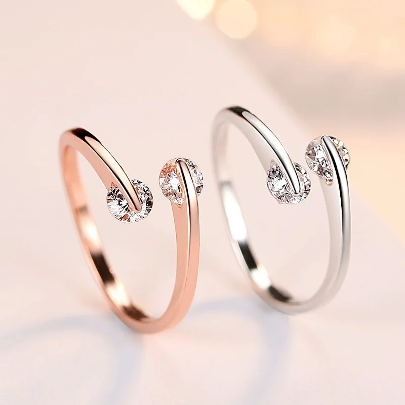 Adjustable Classic Cubic Zirconia Finger Ring For Women Fashion Crystal Opening Wedding Engagement Jewelry