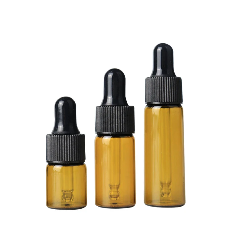 100pcs 2ml 3ml 5ml Empty Dropper Bottle Amber Essential Oil Glass Brown for Massage for Cosmetic Perfume Essential Oil Bottles
