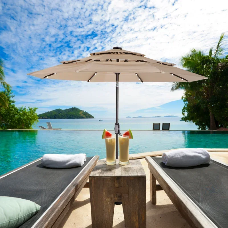 3-ярусный 8-ребристый наружный зонт для внутреннего дворика внешнее освещение с 32