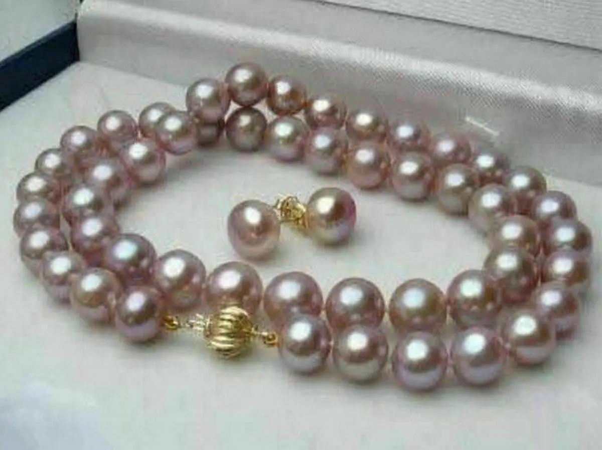 

Pretty 8-9mm Natural Lavender Freshwater Pearl Earrings Necklace Set 18"