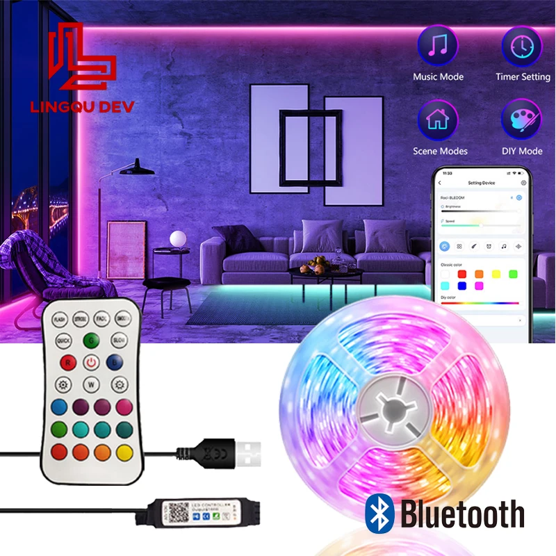 

Color RGB LED Tape Bluetooth LED Strip Light Bedroom Decor LED Lights for Room LED 10m 15m 30m TV Backlight светодиодная лента