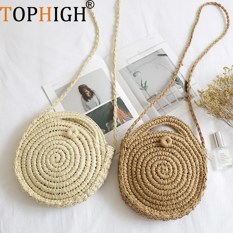 Круглая Соломенная пляжная сумка летняя винтажная миниатюрная кожаная сумочка