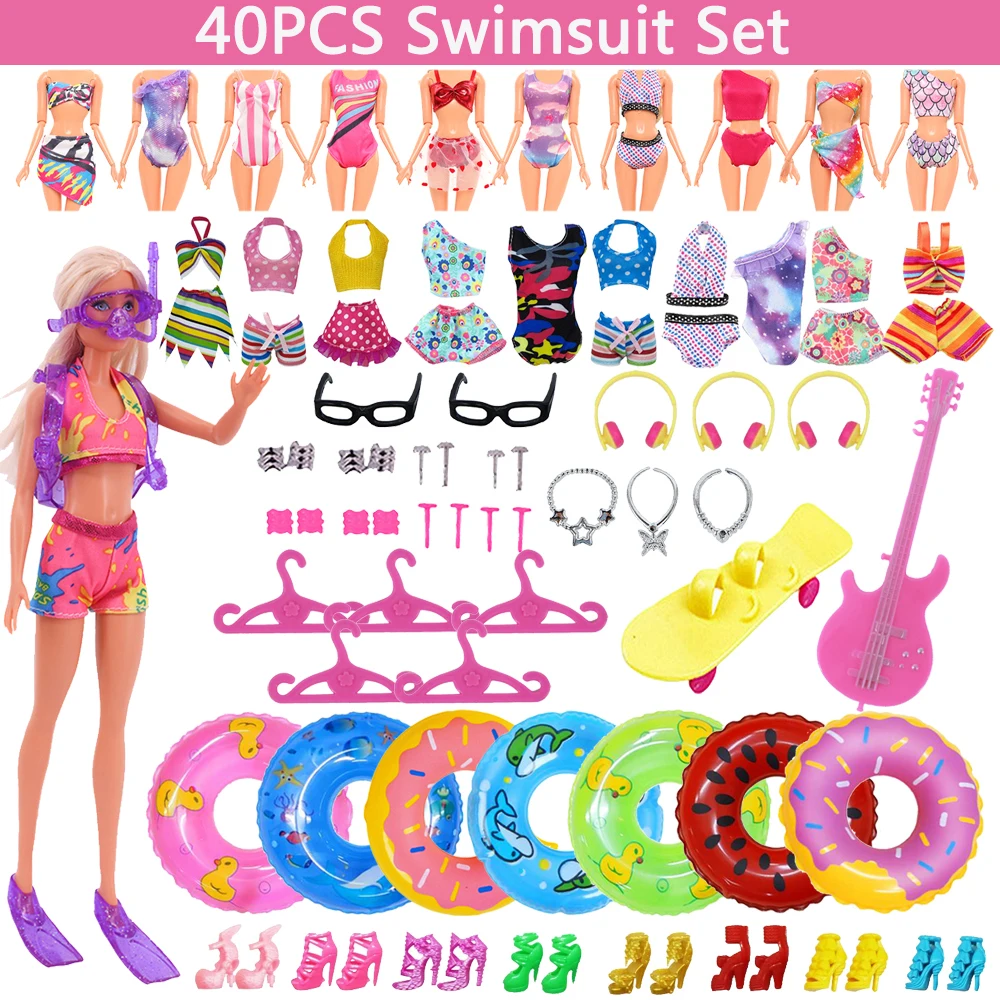 

40PCS Barbies Doll Clothes Accessories Shoes Swimming Suit Bikini Skateboard Fit Girl Barbies Doll & 1/6 BJD Doll Blythes Toys