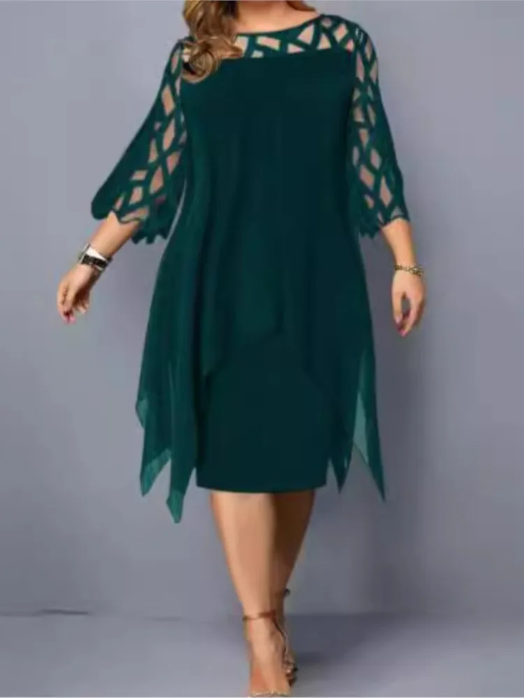 Женское асимметричное шифоновое платье с рукавом 2024