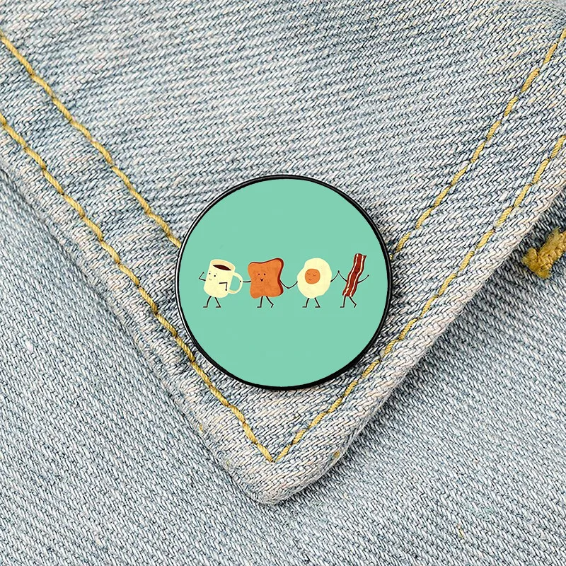 

Let's All Go And Have Breakfast Pin Custom Funny Brooches Shirt Lapel Bag Cute Badge Cartoon Jewelry Gift for Lover Girl Friends
