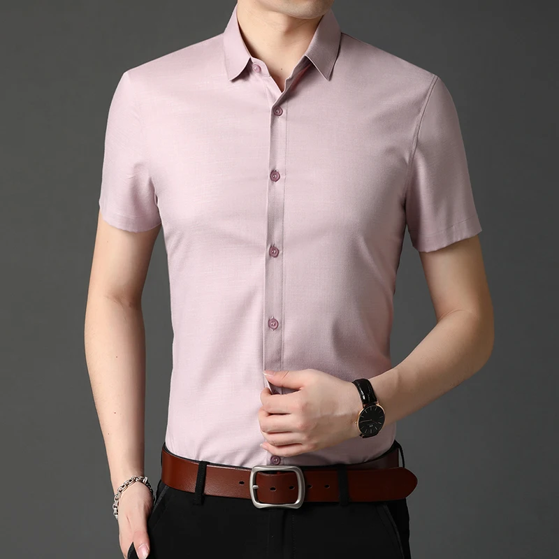 

2023 new Summer shirt men pure color short-sleeved shirts men's lapel half-sleeved business Clothes zde1672