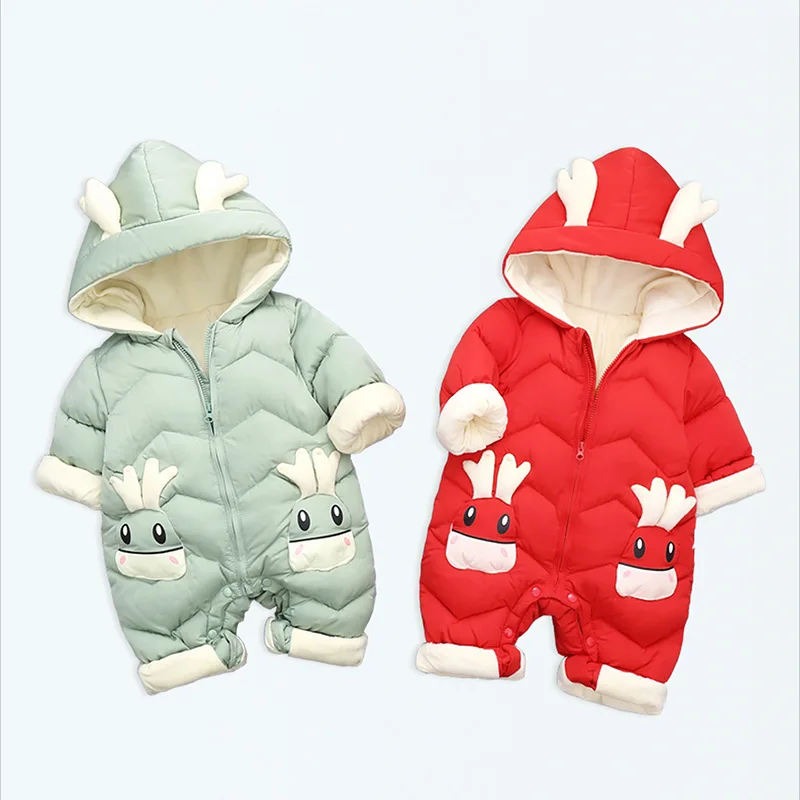 

2022 Baby Winter Snowsuit Plus Velvet Thick Baby Boys Jumpsuit 0-2 Years Newborn Romper Baby Girls Overalls Toddler Coat