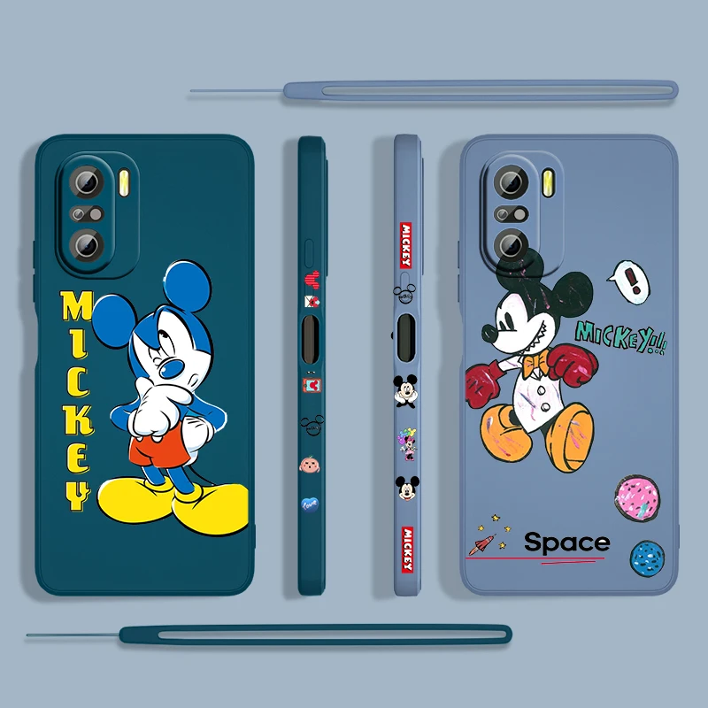 

Anime Cartoon Disney Mickey Phone Case For Xiaomi Redmi K50 K40 K30 Gaming 10X 9 9A 9T 9AT 8 8A Pro 4G 5G TPU Liquid Left Rope