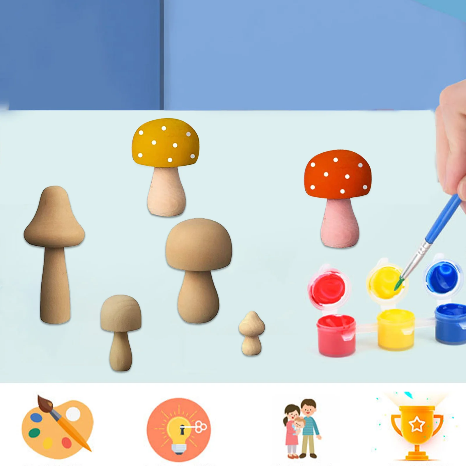 

7Pcs Wooden Mushroom Set Various Sizes Natural Unfinished Mushrooms Mushroom Decor Plain Unpainted Wood Mushroom For DIY