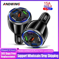 andwing 5 ports usb car charger 15a fast charging for iphone 13 samsung xiaomi redmi huawei phone usb charge adapter in car