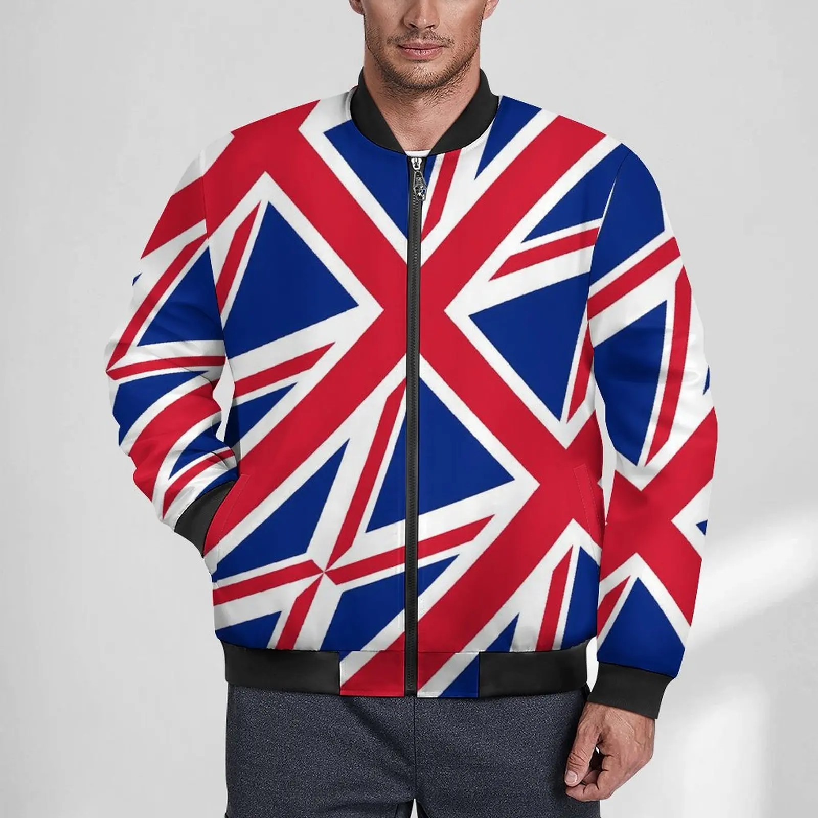 

British Flag Jackets Flags Print With Pockets Autumn Coats Men Streetwear Casual Jacket Graphic Loose Oversized Windbreak Gift