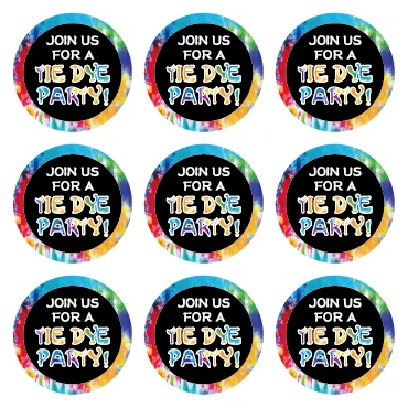 

KK095 180pcs 1.5inch Kids Birthday Tie Dye Party PVC Label Sticker for Cookies Gifts Bag Wrapping Baby Shower Party Label Tags
