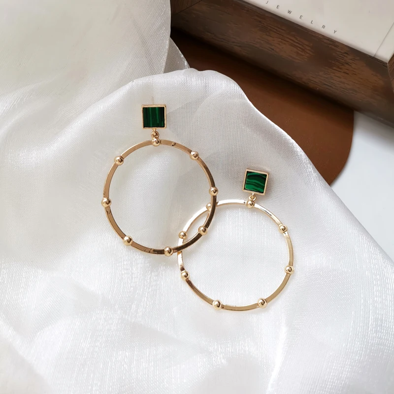 

Fashion Retro Geometric Natural Stone Drop Earrings for Women Big Circle Dangle Earrings Girls Exaggerated Wedding Party Jewelry