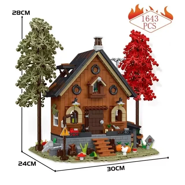 

031072 Creative Expert Moc Ideas Light Forest Cabin Modular Street View House Model Building Blocks Toys Christmas Gifts 1643pcs