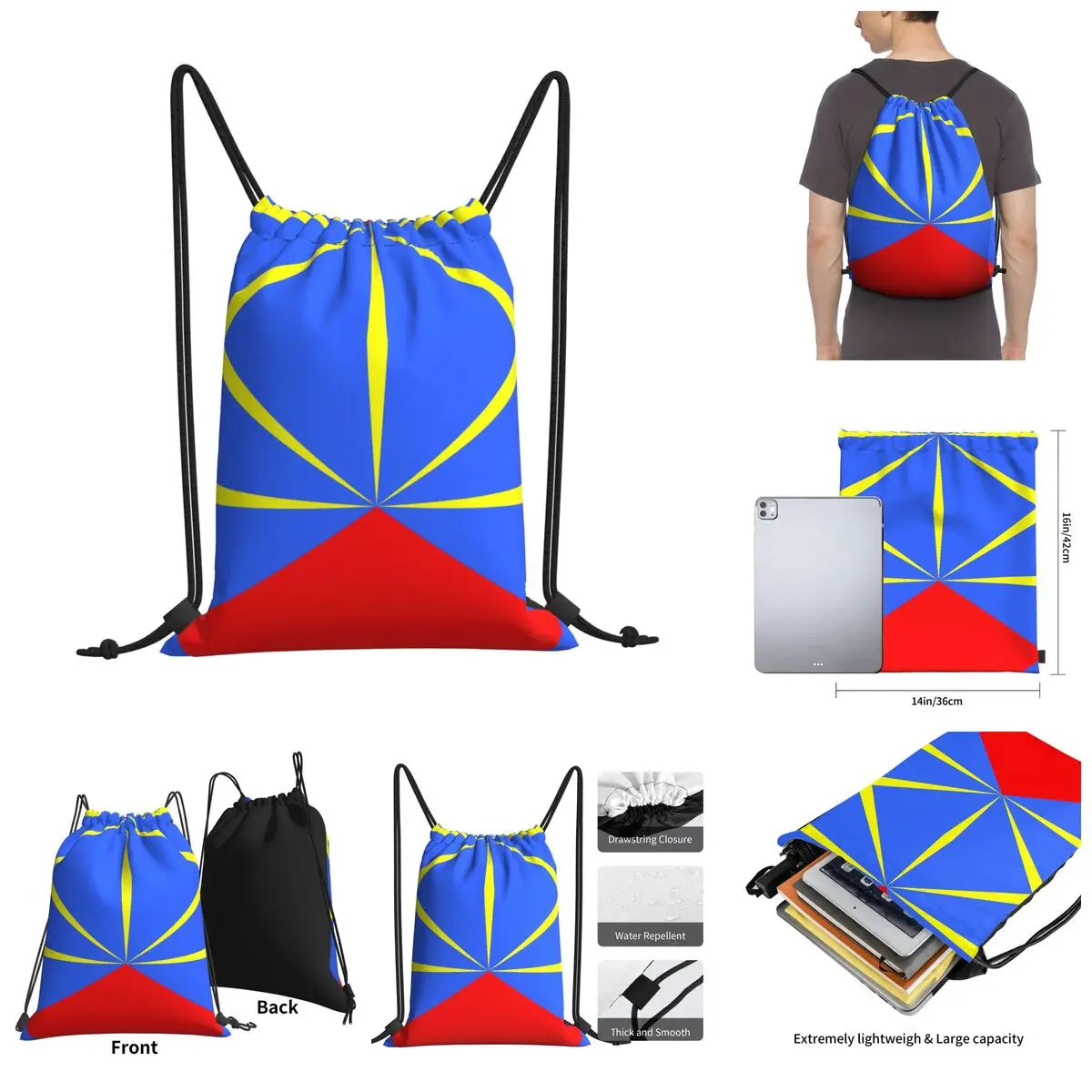 

Proposed Flag Of Réunion (VAR) Drawstring Bags Gym Bag premium Backpack Novelty Flags of the regions of France Infantry pack